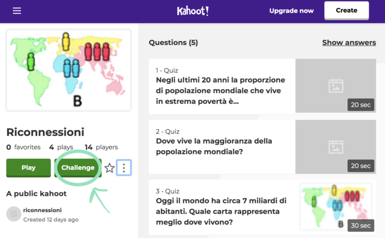 Schermata gioco interattivo Kahoot